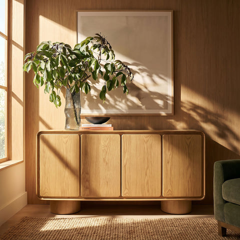 Lumo 4-Door Curved Wood Accent Cabinet by Modway - Oak
