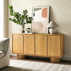 Lumo 4-Door Curved Wood Accent Cabinet by Modway - Oak