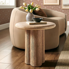 Tori 20 Inch Round Indoor and Outdoor Patio Side Table by Modway - Travertine