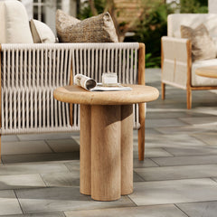 Tori 20 Inch Round Indoor and Outdoor Patio Side Table by Modway - Travertine