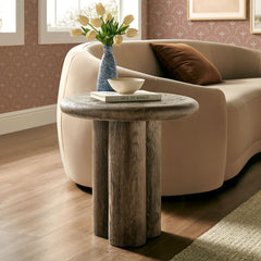 Tori 20 Inch Round Indoor and Outdoor Patio Side Table by Modway - Weathered Walnut