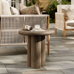 Tori 20 Inch Round Indoor and Outdoor Patio Side Table by Modway - Weathered Walnut