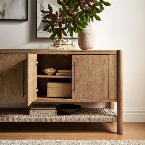 Taschen 4-Door Wood Sideboard Cabinet by Modway - Weathered Oak Natural