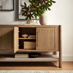 Taschen 4-Door Wood Sideboard Cabinet by Modway - Weathered Oak Natural