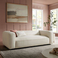Auren 88 Inch Lattice Bouclé Upholstered Sofa by Modway - Cream