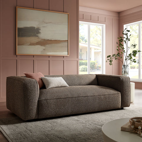 Auren 88 Inch Lattice Bouclé Upholstered Sofa by Modway - Earth