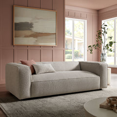 Auren 88 Inch Lattice Bouclé Upholstered Sofa by Modway - Fog