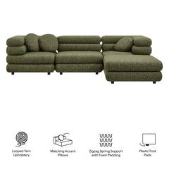 Jubilee 4-Piece Upholstered Modular Sofa Set by Modway - Olive
