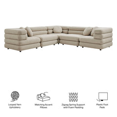 Jubilee 5-Piece Upholstered Modular L-Shaped Sofa Set by Modway - Linen