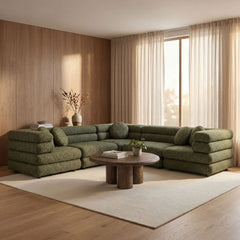 Jubilee 5-Piece Upholstered Modular L-Shaped Sofa Set by Modway - Olive
