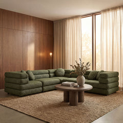 Jubilee 5-Piece Upholstered Modular L-Shaped Sofa Set by Modway - Olive
