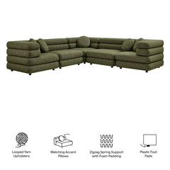 Jubilee 5-Piece Upholstered Modular L-Shaped Sofa Set by Modway - Olive