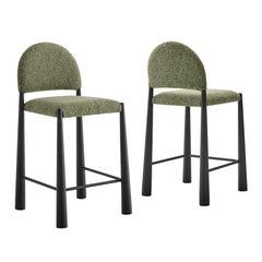 Hayley Upholstered Fabric Counter Stools Set of 2 by Modway - Black Leaf