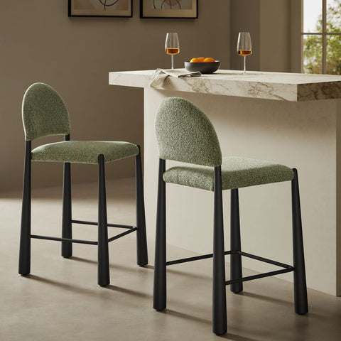 Hayley Upholstered Fabric Counter Stools Set of 2 by Modway - Black Leaf