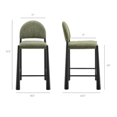 Hayley Upholstered Fabric Counter Stools Set of 2 by Modway - Black Leaf