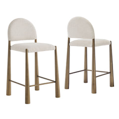 Hayley Upholstered Fabric Counter Stools Set of 2 by Modway - Brass Cream