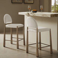 Hayley Upholstered Fabric Counter Stools Set of 2 by Modway - Brass Cream