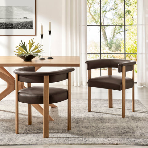 Imogen Premium Vegan Leather Barrel Dining Chairs Set of 2 by Modway - Espresso Dark Brown