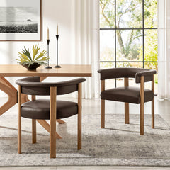 Imogen Premium Vegan Leather Barrel Dining Chairs Set of 2 by Modway - Espresso Dark Brown