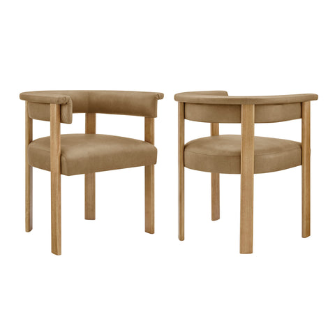 Imogen Premium Vegan Leather Barrel Dining Chairs Set of 2 by Modway - Toast Dark Brown