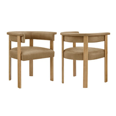Imogen Premium Vegan Leather Barrel Dining Chairs Set of 2 by Modway - Toast Dark Brown