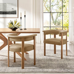 Imogen Premium Vegan Leather Barrel Dining Chairs Set of 2 by Modway - Toast Dark Brown