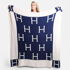 ‘H’ Monogram Patterned Reversible Throw Blanket