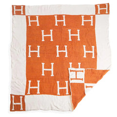 ‘H’ Monogram Patterned Reversible Throw Blanket