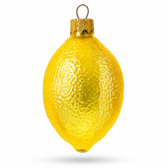 Lemon with Green Leaf Glass Christmas Ornament 3.7 Inches