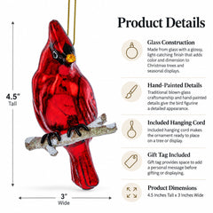 Red Cardinal Blown Glass Christmas Ornament
