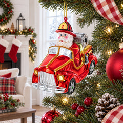 Santa Firefighter Glass Christmas Ornament