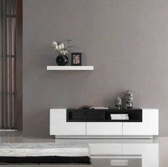 TV002 White Gloss with Dark Oak TV Stand